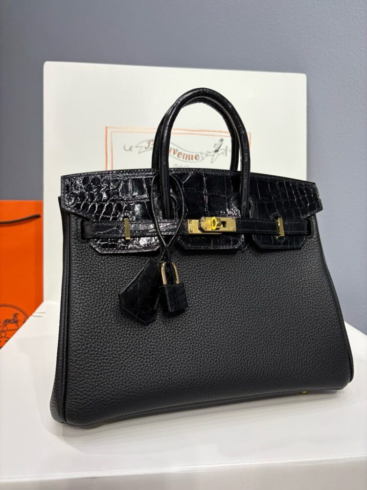 Hermes Birkin 25cm Bag Togo Leather and Shiny Nile Crocodile Leather