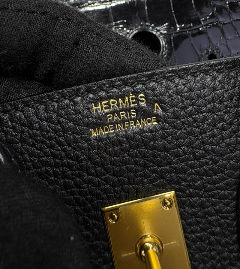 Hermes Birkin 25cm Bag Togo Leather and Shiny Nile Crocodile Leather