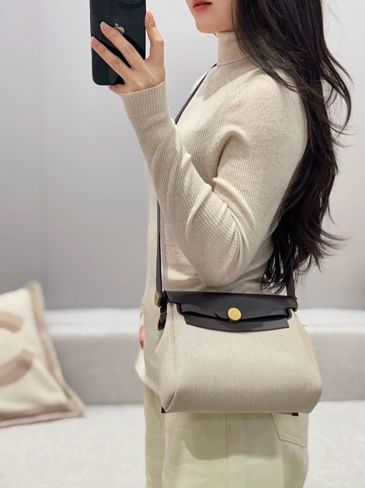 Hermes Mini Herbag Bag 20cm Canvas and Calfskin Leather