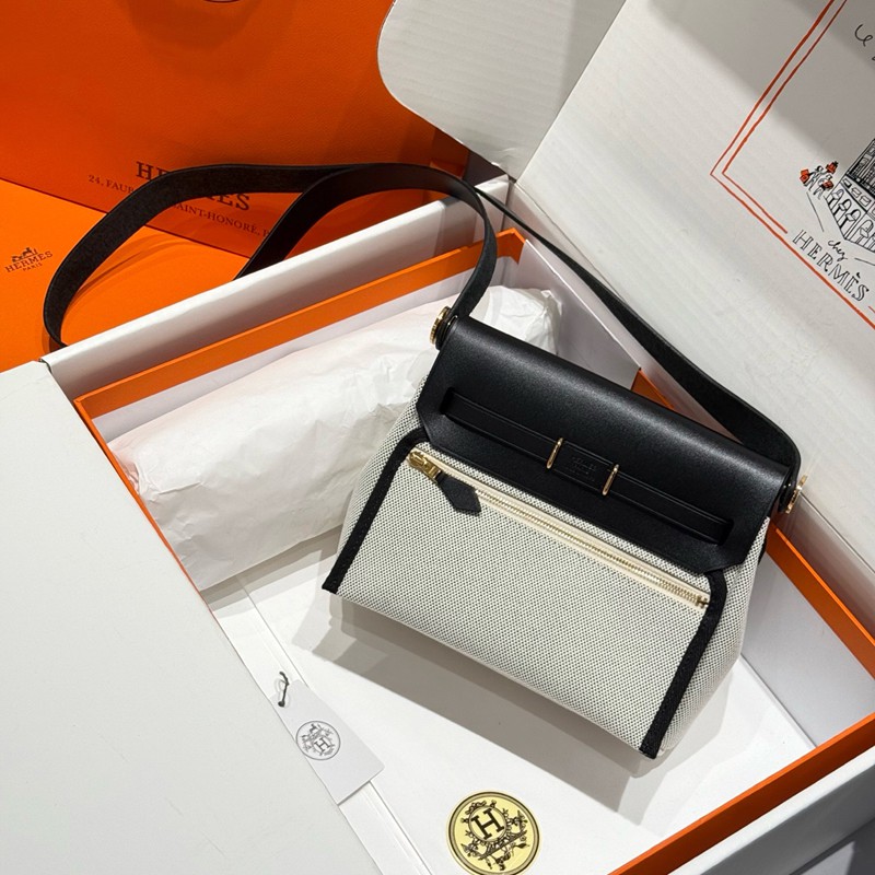 Hermes Mini Herbag Bag 20cm Canvas and Calfskin Leather