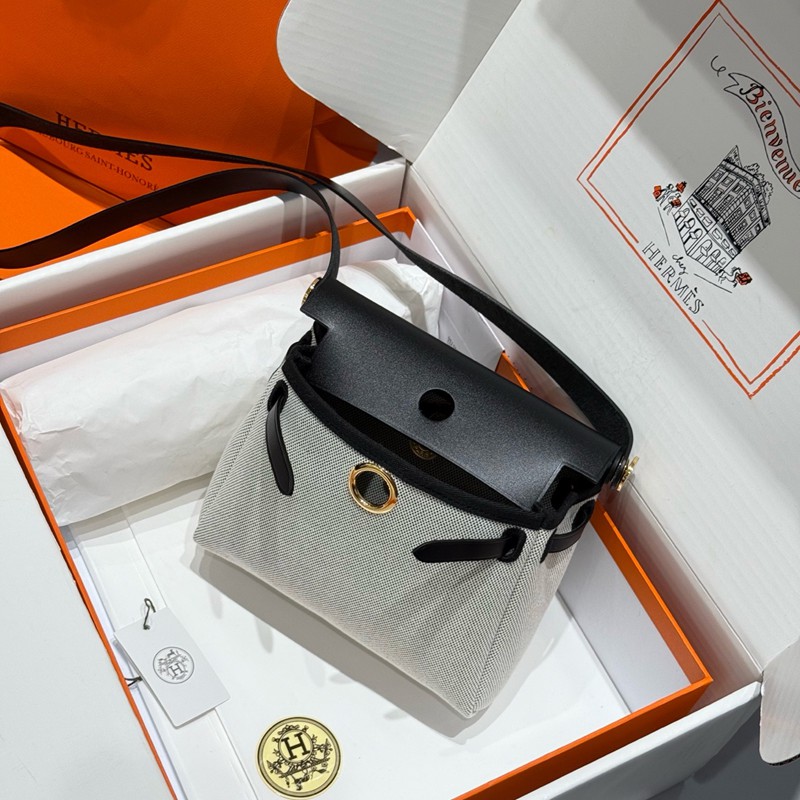 Hermes Mini Herbag Bag 20cm Canvas and Calfskin Leather
