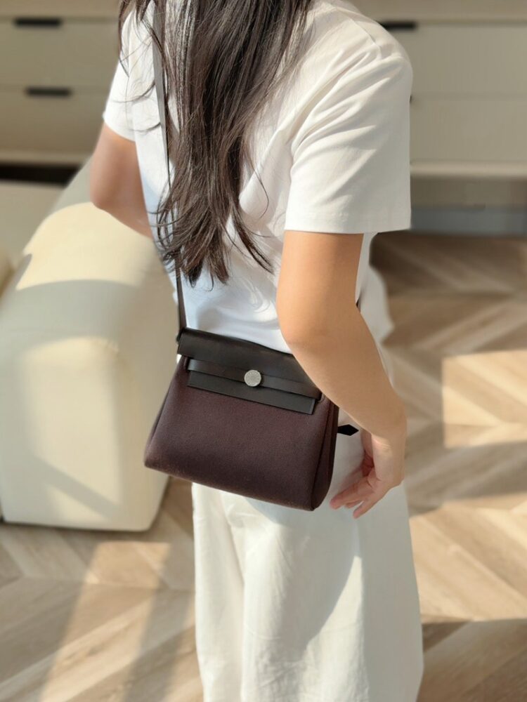 Hermes Mini Herbag Bag 20cm Canvas and Calfskin Leather