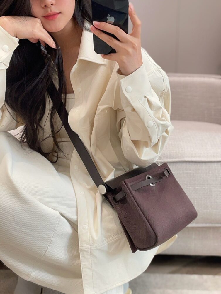Hermes Mini Herbag Bag 20cm Canvas and Calfskin Leather