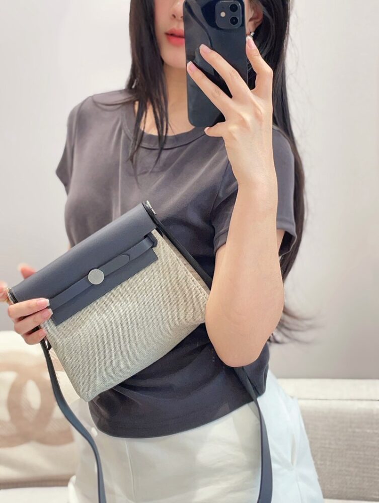Hermes Mini Herbag Bag 20cm Canvas and Calfskin Leather