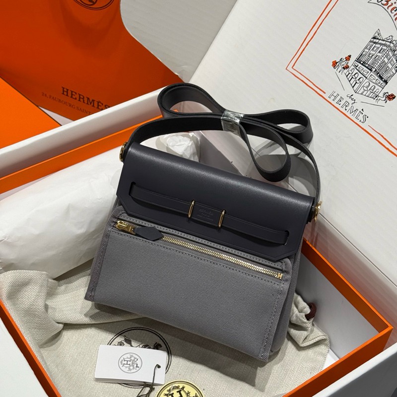 Hermes Mini Herbag Bag 20cm Canvas and Calfskin Leather