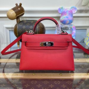 Hermes Mini Kelly II Bag 19cm Original Calfskin Leather Silver 08