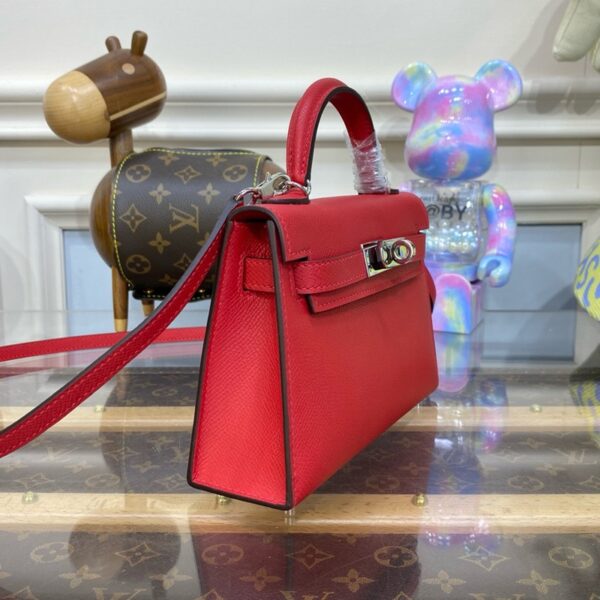 Hermes Mini Kelly II Bag 19cm Original Calfskin Leather Silver 08