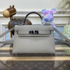 Hermes Mini Kelly II Bag 19cm Original Calfskin Leather Silver 10