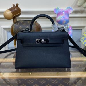 Hermes Mini Kelly II Bag 19cm Original Calfskin Leather Silver 21