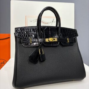 Hermes Birkin 25cm Bag Togo Leather and Shiny Nile Crocodile Leather
