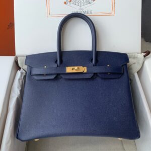 Hermes Birkin 30cm Bag Original Epsom Leather Full Handmade Gold Royal Blue