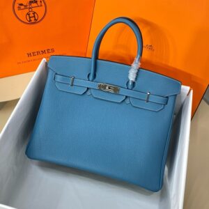 Hermes Birkin 35cm Bag Togo Leather Silver Hardware Blue