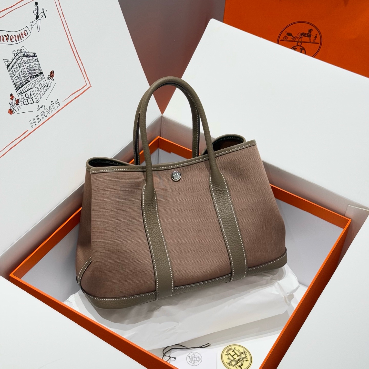 Hermes Garden Party 30cm Bag Canvas Negonda Leather