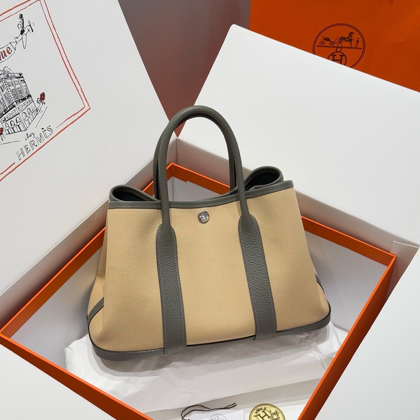 Hermes Garden Party 30cm Bag Canvas Negonda Leather