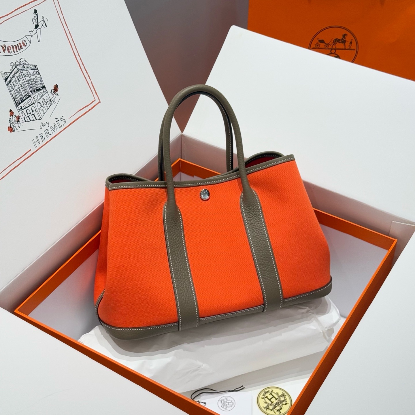 Hermes Garden Party 30cm Bag Canvas Negonda Leather