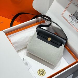 Hermes Mini Herbag Bag 20cm Canvas and Calfskin Leather 05