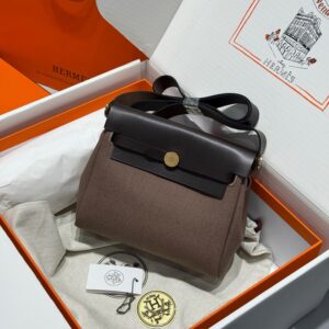 Hermes Mini Herbag Bag 20cm Canvas and Calfskin Leather 12