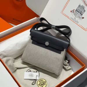 Hermes Mini Herbag Bag 20cm Canvas and Calfskin Leather 14