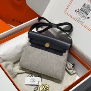 Hermes Mini Herbag Bag 20cm Canvas and Calfskin Leather 15