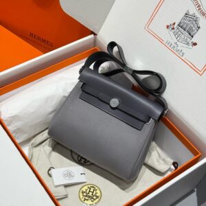 Hermes Mini Herbag Bag 20cm Canvas and Calfskin Leather 19