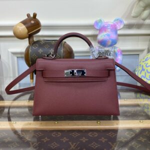 Hermes Mini Kelly II Bag 19cm Original Calfskin Leather Silver 07