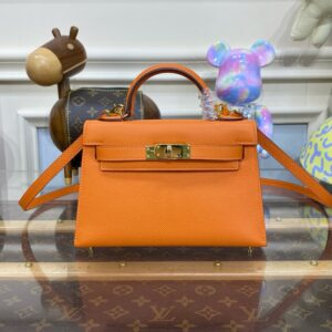 Hermes Mini Kelly II Bag 19cm Original Calfskin Leather Gold Orange