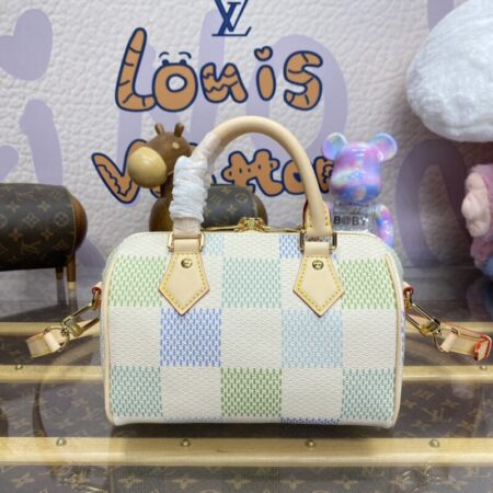 Top Quality LV Speedy Bandouliere 20 Green Grid