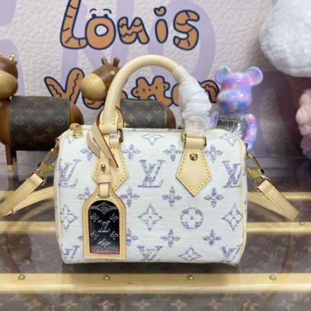 Top Quality LV Speedy Bandouliere 20 White Grey