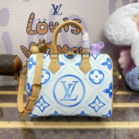 Top Quality LV Speedy Bandouliere 25 Blue – White