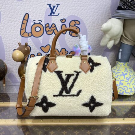 Top Quality LV Speedy Bandouliere 25 White Wool