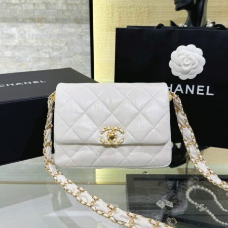 Top Quality Chanel 19 Mini Flap White Bag