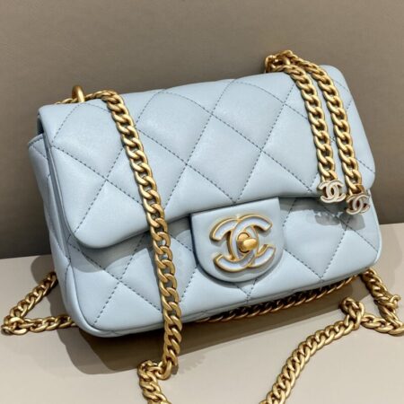 Top Quality Chanel 22P Enamel Bag Light Blue