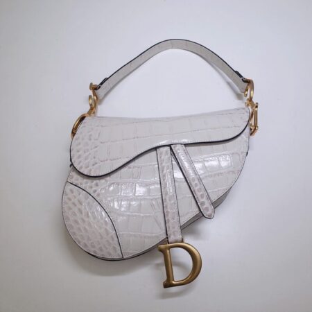 Top Quality Dior Saddle Bag Crocodile White