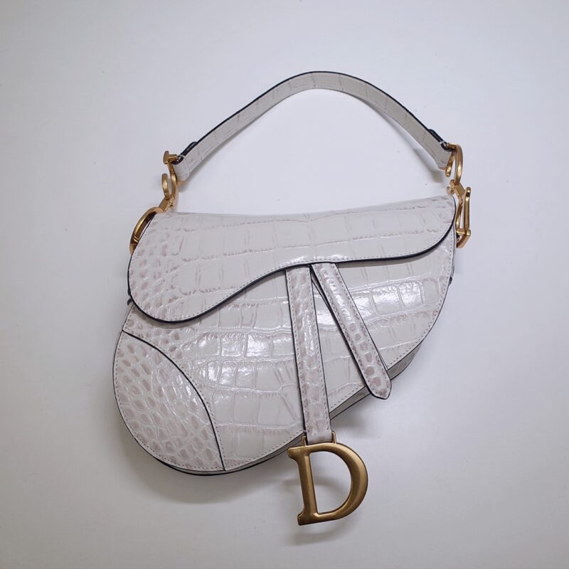 Top Quality Dior Saddle Bag Crocodile White