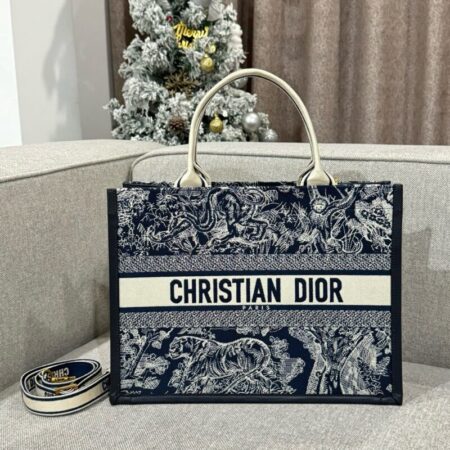 Top Quality Dior Tote Book Blue Tiger Leather