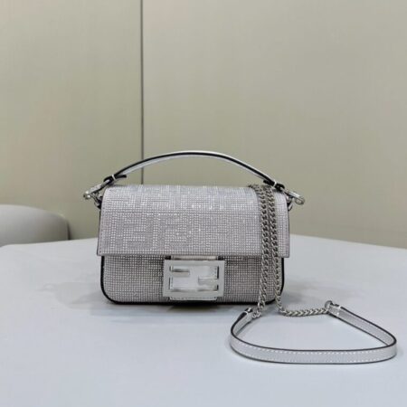 Top Quality Fendi Baguette Silver Diamond