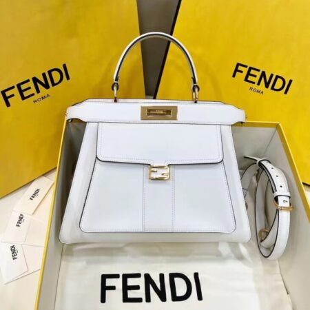 Top Quality Fendi Peekaboo With Patch Pocket White
