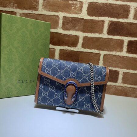 Top Quality Gucci Dionysus GG Chain Wallet Denim Blue