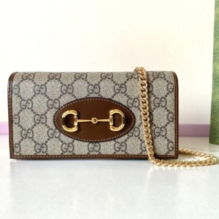 Top Quality Gucci Horsbet Chain Clutch Brown