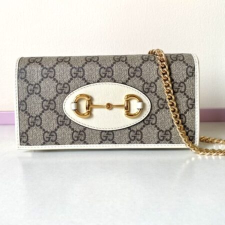 Top Quality Gucci Horsbet Chain Clutch White