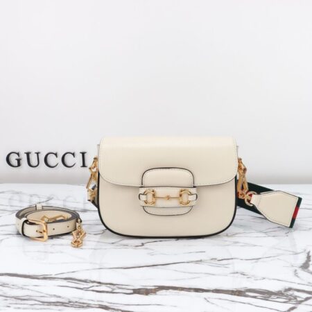 Top Quality Gucci Horsebit 1955 Double G Mini White