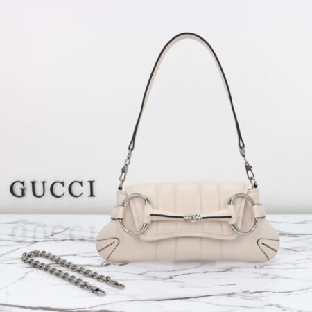 Top Quality Gucci Horsebit Chain Shoulder Bag White