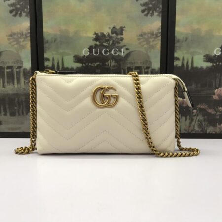 Top Quality Gucci Marmont Matelasse Wallet On Chain White