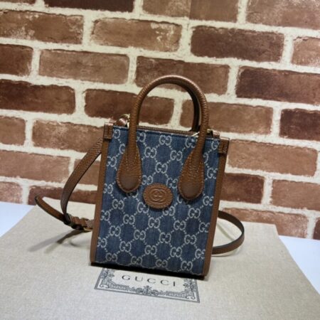 Top Quality Gucci Ophidia Mini Tote Bag Blue Denim