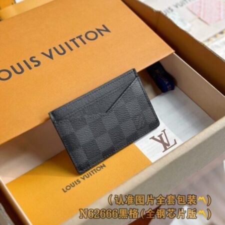 Top Quality LV Card Holder Black Grid