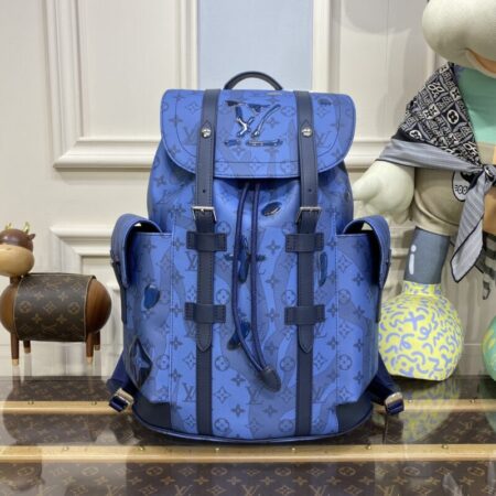 Top Quality LV Christopher Backpack Blue 2