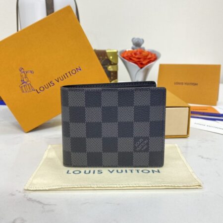 Top Quality LV Slender Wallet Black Grid