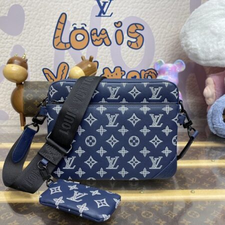 Top Quality LV Trio Messenger Blue&White