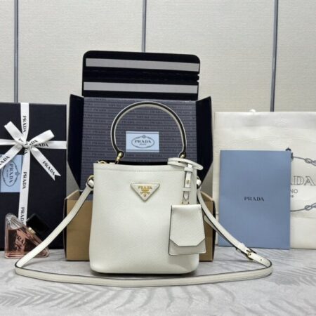 Top Quality Prada Saffiano Black Bucket White